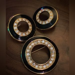 Art deco 80s style pin and earring set